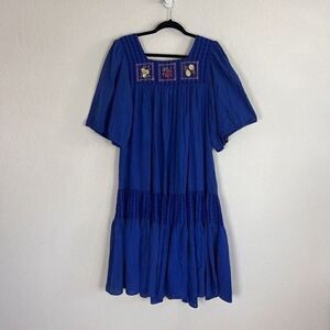 Ropa Of California Vintage Blue Tiered Peasant Midi Cottagecore Dress Fruit Med